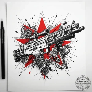Tattoo sketch star with a machine gun, tattoo... - эскиз тату (№1757948759_0, 15.09.2025 15:05) — tattoo-photo.ru