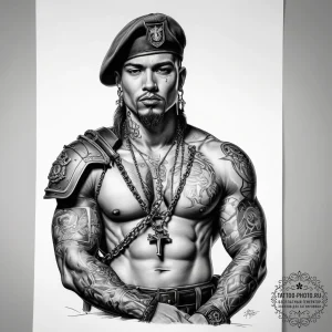 Tattoo sketch soldier with a chain - эскиз тату (№1757950129_0, 15.09.2025 15:28) — tattoo-photo.ru