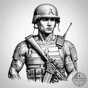 Tattoo sketch soldier with a paper, tattoo fl... - эскиз тату (№1757951309_0, 15.09.2025 15:48) — tattoo-photo.ru