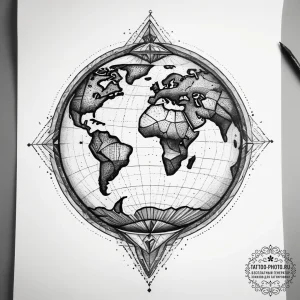 Tattoo sketch earth, ink illustration for tat... - эскиз тату (№1757951700_0, 15.09.2025 15:55) — tattoo-photo.ru