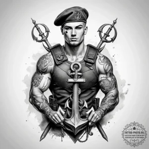 Tattoo sketch soldier with a anchor - эскиз тату (№1757952091_0, 15.09.2025 16:01) — tattoo-photo.ru