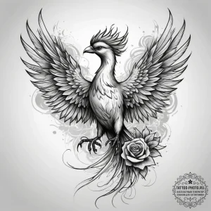 Tattoo sketch phoenix with a rose, tattoo dra... - эскиз тату (№1757952669_0, 15.09.2025 16:11) — tattoo-photo.ru