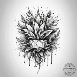 Tattoo sketch crystal plant with roots, ink i... - эскиз тату (№1757957413_0, 15.09.2025 17:30) — tattoo-photo.ru