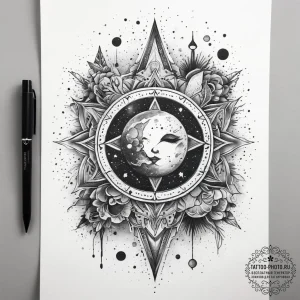 Tattoo sketch cosmic scene, tattoo flash shee... - эскиз тату (№1757961166_0, 15.09.2025 18:32) — tattoo-photo.ru