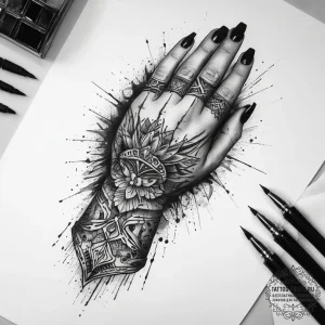 Tattoo sketch hands with a brush, ink illustr... - эскиз тату (№1757965091_0, 15.09.2025 19:38) — tattoo-photo.ru