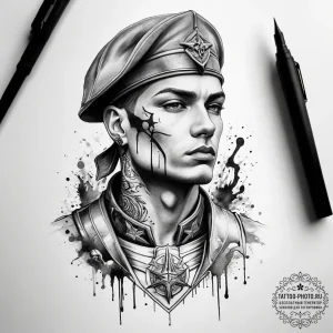 Tattoo sketch soldier with a sorcerer, tattoo... - эскиз тату (№1757966467_0, 15.09.2025 20:01) — tattoo-photo.ru