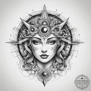 Tattoo sketch cosmic myth - эскиз тату (№1757975184_0, 15.09.2025 22:26) — tattoo-photo.ru