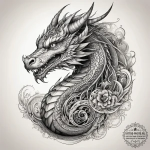 Tattoo sketch лайнворк дракон, ink illustrati... - эскиз тату (№1757978547_0, 15.09.2025 23:22) — tattoo-photo.ru