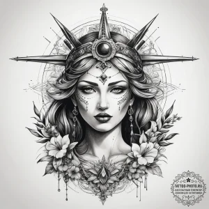 Tattoo sketch kostroma, the goddess of summer... - эскиз тату (№1757981883_0, 16.09.2025 00:18) — tattoo-photo.ru