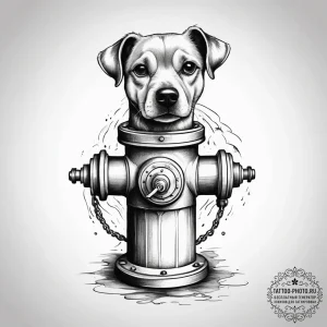 Tattoo sketch fire hydrant with a dog, concep... - эскиз тату (№1757983257_0, 16.09.2025 00:40) — tattoo-photo.ru