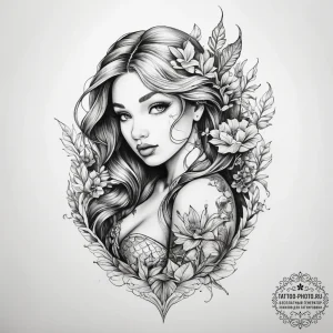 Tattoo sketch mermaid with a plant - эскиз тату (№1757986812_0, 16.09.2025 01:40) — tattoo-photo.ru