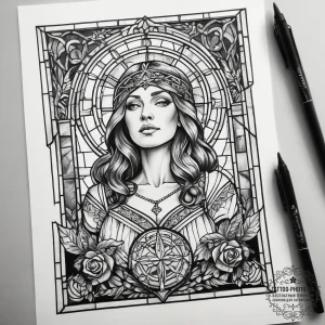 Tattoo sketch stained glass bible scene, tatt... - эскиз тату (№1757987401_0, 16.09.2025 01:50) — tattoo-photo.ru