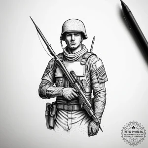 Tattoo sketch soldier with a needle, tattoo s... - эскиз тату (№1757988588_0, 16.09.2025 02:09) — tattoo-photo.ru