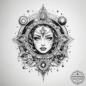 Tattoo sketch cosmic land - эскиз тату (№1757990391_0, 16.09.2025 02:39) — tattoo-photo.ru