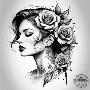 Tattoo sketch sensual neck with a rose, tatto... - эскиз тату (№1757994538_0, 16.09.2025 03:48) — tattoo-photo.ru