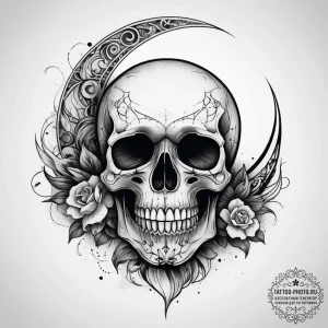 Tattoo sketch узор в виде черепа с луной, con... - эскиз тату (№1757995318_0, 16.09.2025 04:01) — tattoo-photo.ru