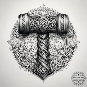 Tattoo sketch thor's hammer and knotwork - эскиз тату (№1757997666_0, 16.09.2025 04:41) — tattoo-photo.ru