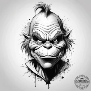 Tattoo sketch the grinch with a cry, tattoo s... - эскиз тату (№1757997862_0, 16.09.2025 04:44) — tattoo-photo.ru