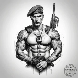 Tattoo sketch soldier with a lock - эскиз тату (№1758000786_0, 16.09.2025 05:33) — tattoo-photo.ru
