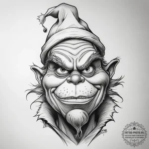 Tattoo sketch the grinch with a foot, tattoo... - эскиз тату (№1758002377_0, 16.09.2025 05:59) — tattoo-photo.ru