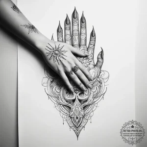Tattoo sketch hands with a cultist, tattoo li... - эскиз тату (№1758003163_0, 16.09.2025 06:12) — tattoo-photo.ru