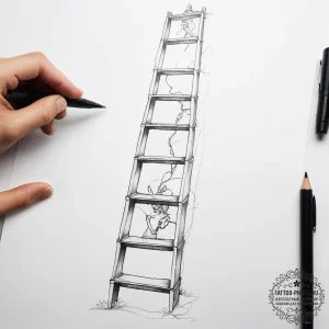 Tattoo sketch ladder with a person - эскиз тату (№1758004896_0, 16.09.2025 06:41) — tattoo-photo.ru