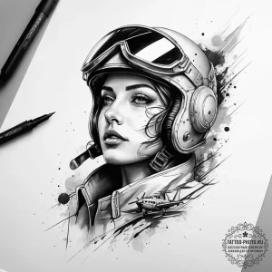 Tattoo sketch pilot a person in a cockpit, ta... - эскиз тату (№1758013517_0, 16.09.2025 09:05) — tattoo-photo.ru