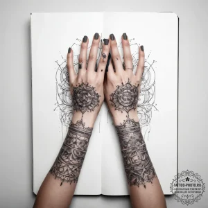 Tattoo sketch hands with a book - эскиз тату (№1758016054_0, 16.09.2025 09:47) — tattoo-photo.ru