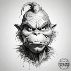Tattoo sketch the grinch with a scale - эскиз тату (№1758016836_0, 16.09.2025 10:00) — tattoo-photo.ru