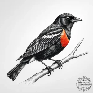 Tattoo sketch red-winged blackbird - эскиз тату (№1758018803_0, 16.09.2025 10:33) — tattoo-photo.ru