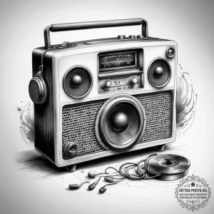 Tattoo sketch old radio with a speaker, conce... - эскиз тату (№1758021338_0, 16.09.2025 11:15) — tattoo-photo.ru