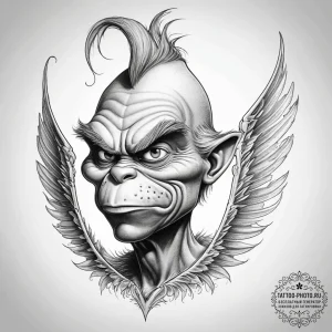 Tattoo sketch the grinch with a wing, artisti... - эскиз тату (№1758021532_0, 16.09.2025 11:18) — tattoo-photo.ru