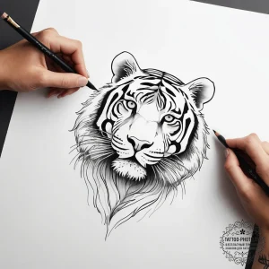 Tattoo sketch hands with a tiger, ink illustr... - эскиз тату (№1758022512_0, 16.09.2025 11:35) — tattoo-photo.ru