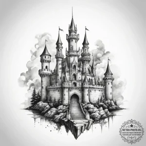 Tattoo sketch castle - эскиз тату (№1758023682_0, 16.09.2025 11:54) — tattoo-photo.ru