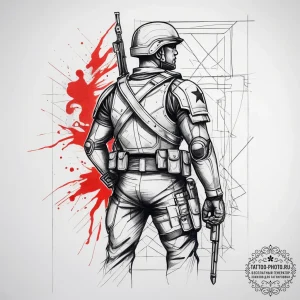 Tattoo sketch soldier with a letter, tattoo s... - эскиз тату (№1758033178_0, 16.09.2025 14:32) — tattoo-photo.ru