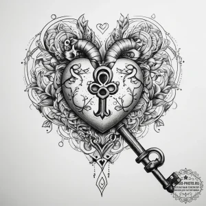 Tattoo sketch heart and key, artistic tattoo... - эскиз тату (№1758033577_0, 16.09.2025 14:39) — tattoo-photo.ru