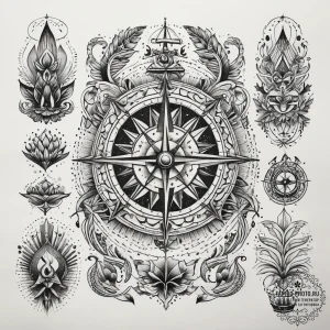 Tattoo sketch ocean, tattoo flash sheet desig... - эскиз тату (№1758034380_0, 16.09.2025 14:53) — tattoo-photo.ru