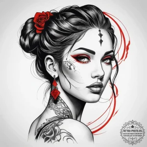 Tattoo sketch blessed portrait, tattoo drawin... - эскиз тату (№1758035765_0, 16.09.2025 15:16) — tattoo-photo.ru