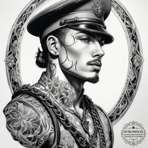 Tattoo sketch soldier with a chain, tattoo fl... - эскиз тату (№1758037134_0, 16.09.2025 15:38) — tattoo-photo.ru