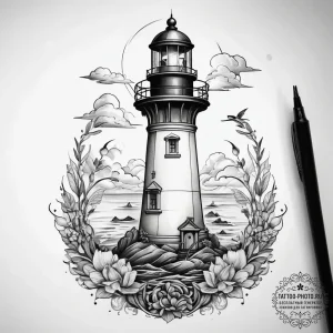 Tattoo sketch lighthouse, artistic tattoo ske... - эскиз тату (№1758042030_0, 16.09.2025 17:00) — tattoo-photo.ru