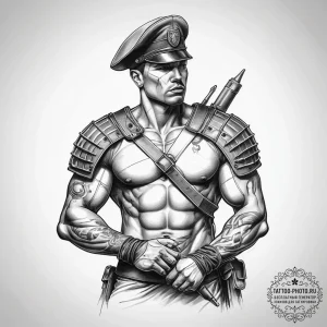Tattoo sketch soldier with a scroll, tattoo l... - эскиз тату (№1758045124_0, 16.09.2025 17:52) — tattoo-photo.ru