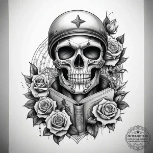 Tattoo sketch soldier with a book, artistic t... - эскиз тату (№1758046281_0, 16.09.2025 18:11) — tattoo-photo.ru