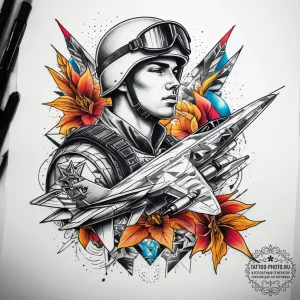 Tattoo sketch soldier with a plane, tattoo fl... - эскиз тату (№1758047442_0, 16.09.2025 18:30) — tattoo-photo.ru