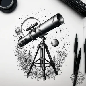 Tattoo sketch astronomer telescope and stars,... - эскиз тату (№1758048992_0, 16.09.2025 18:56) — tattoo-photo.ru