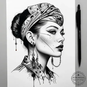Tattoo sketch soldier with an earring, tattoo... - эскиз тату (№1758054030_0, 16.09.2025 20:20) — tattoo-photo.ru