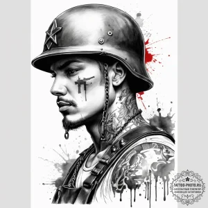 Tattoo sketch soldier with a chain, tattoo fl... - эскиз тату (№1758056557_0, 16.09.2025 21:02) — tattoo-photo.ru
