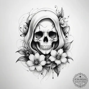 Tattoo sketch ghost with a flower - эскиз тату (№1758056749_0, 16.09.2025 21:05) — tattoo-photo.ru
