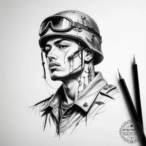 Tattoo sketch soldier with a needle - эскиз тату (№1758059072_0, 16.09.2025 21:44) — tattoo-photo.ru