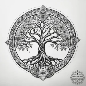Tattoo sketch tree of life with magical symbo... - эскиз тату (№1758067009_0, 16.09.2025 23:56) — tattoo-photo.ru