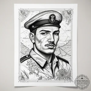 Tattoo sketch soldier with a map, ink illustr... - эскиз тату (№1758069591_0, 17.09.2025 00:39) — tattoo-photo.ru